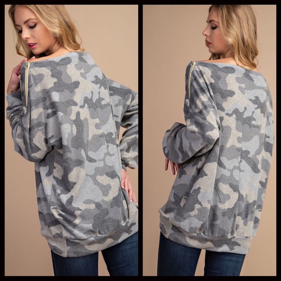 SALE-FIRM‼️Brushed Knit Camo Top-Grey - Picture 7 of 7